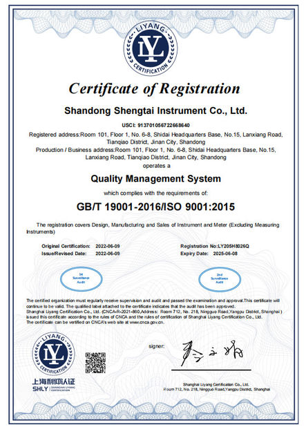 China Shandong Shengtai instrument co.,ltd zertifizierungen
